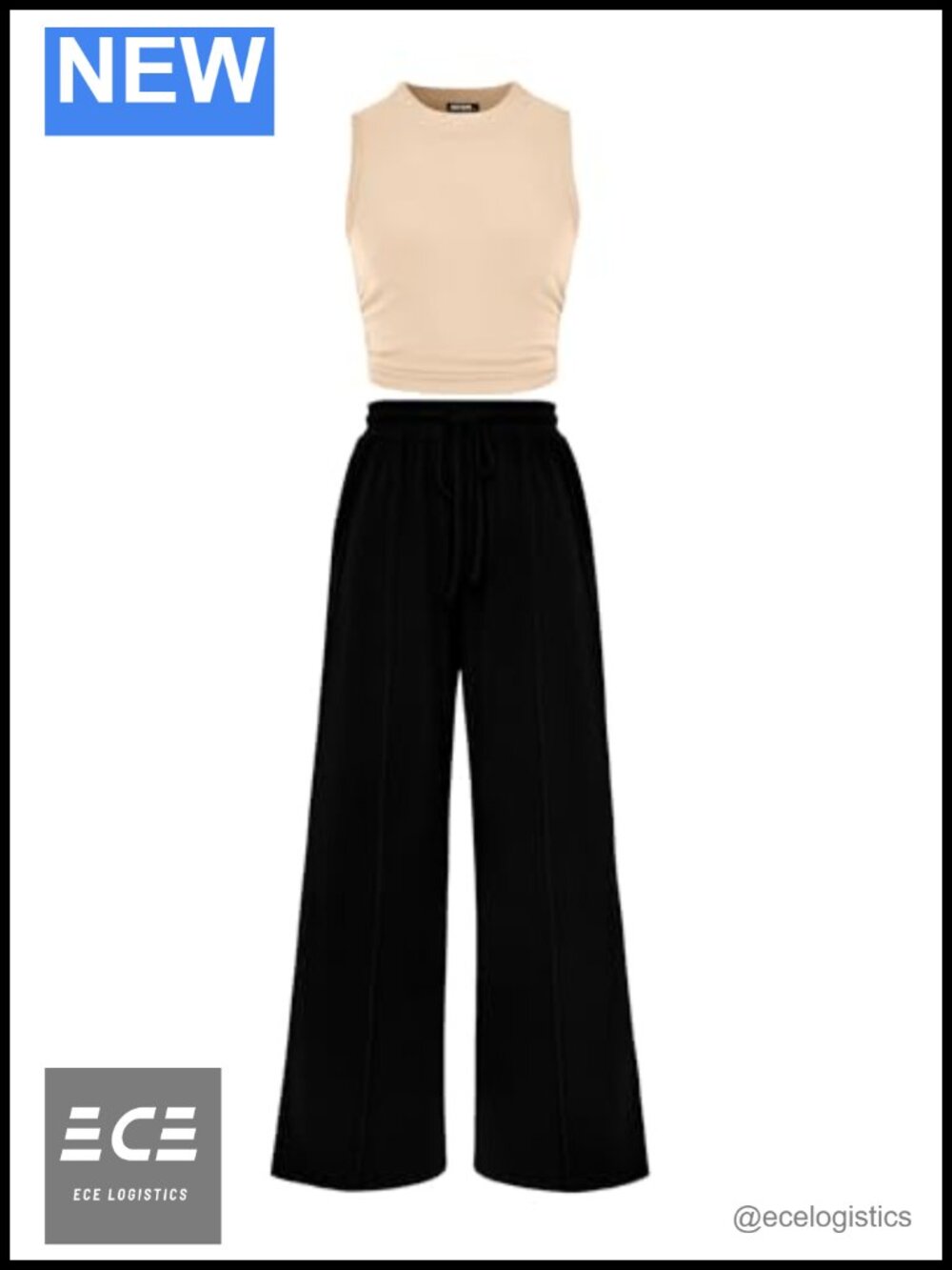 Ribbed Knit 2 Piece Lounge Set Sleeveless Crop Top Wide Leg Pants Travel